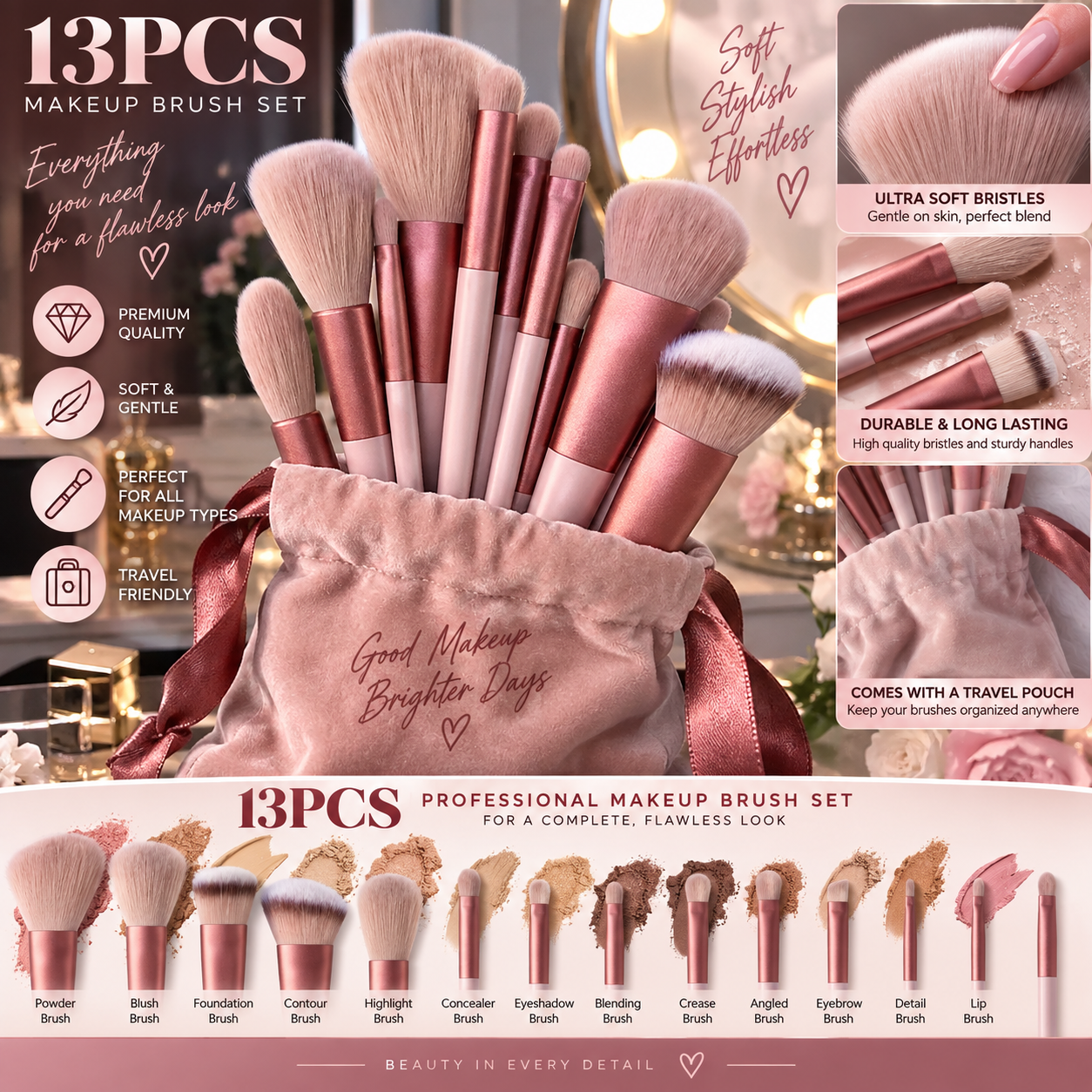 13 PCS Makeup Brushes Set Eye Shadow Foundation Women Cosmetic Brush Eyeshadow