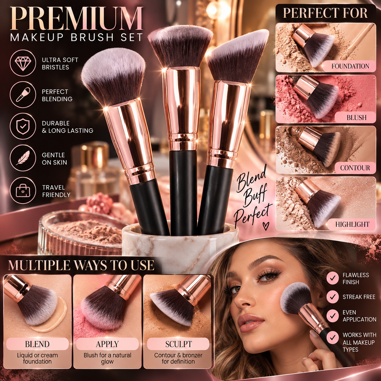 MAANGE Single Flat Round Tube Flat Head Foundation Brush With Box Powder Blush
