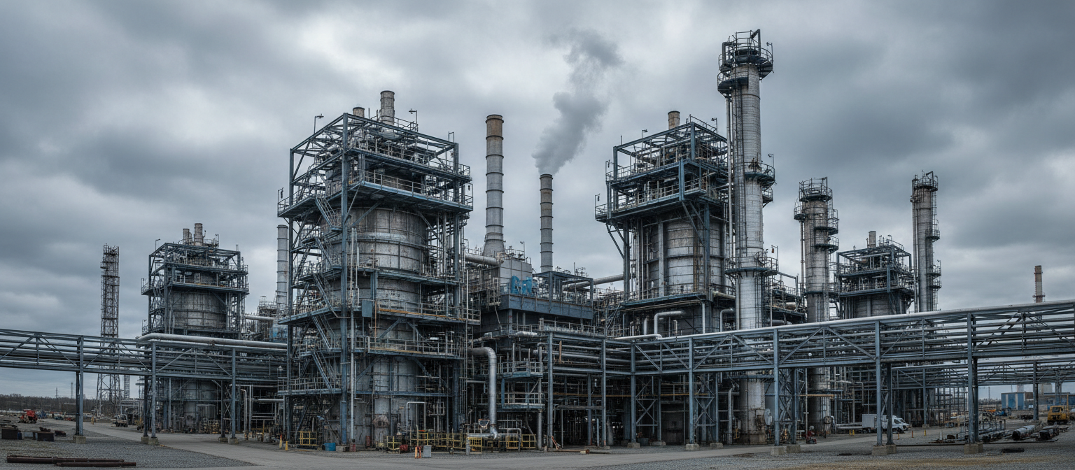 Industrial power plant with scaffolding