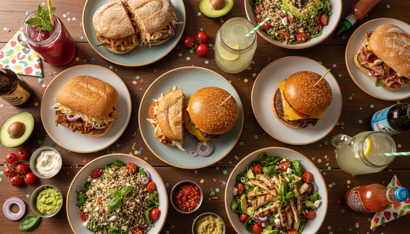 Assortiment de sandwichs, burgers et salades de La Petite Pause