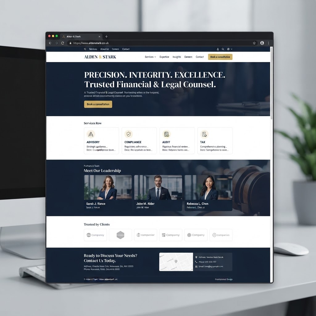 Concept website homepage mockup for a professional services firm