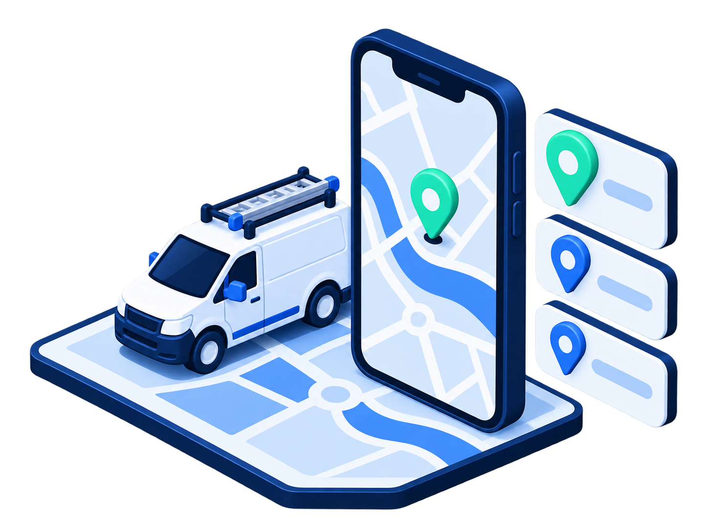 Local service map, van and booking notifications illustration
