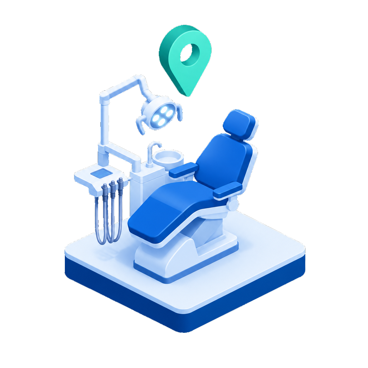 Dental chair and operatory illustration with a location pin