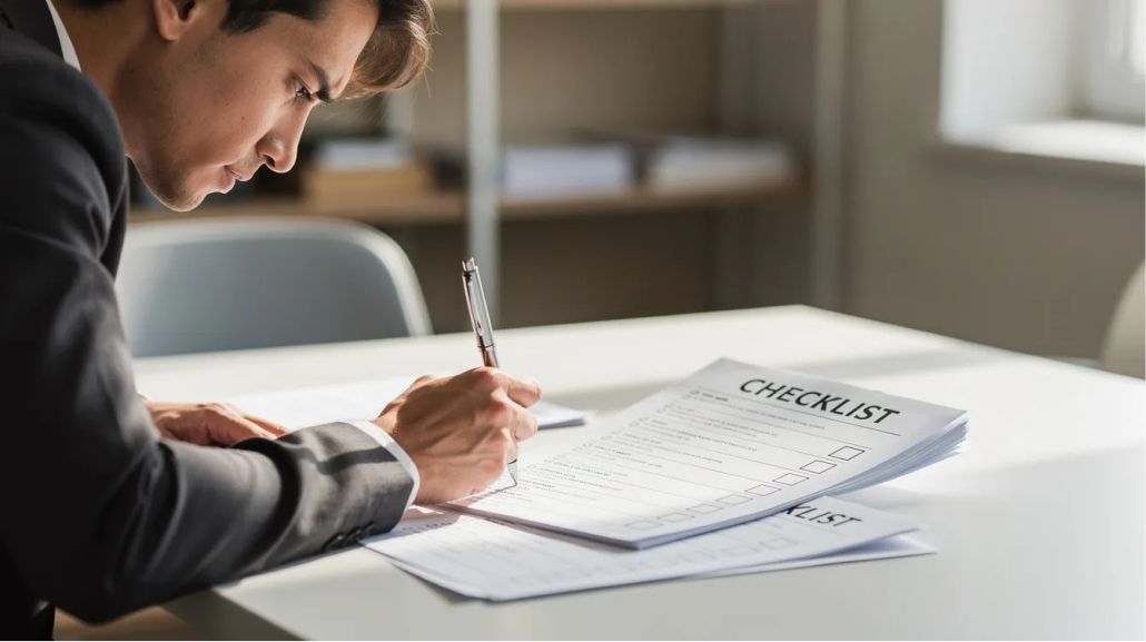 Professional working through a checklist of practical steps after receiving an HMRC compliance check letter