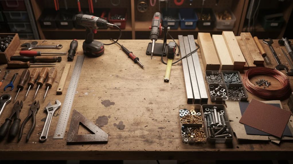 Workbench with tools and raw materials representing allowable production costs for self employed trades