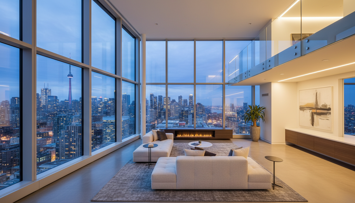 Luxury penthouse with floor-to-ceiling glass walls