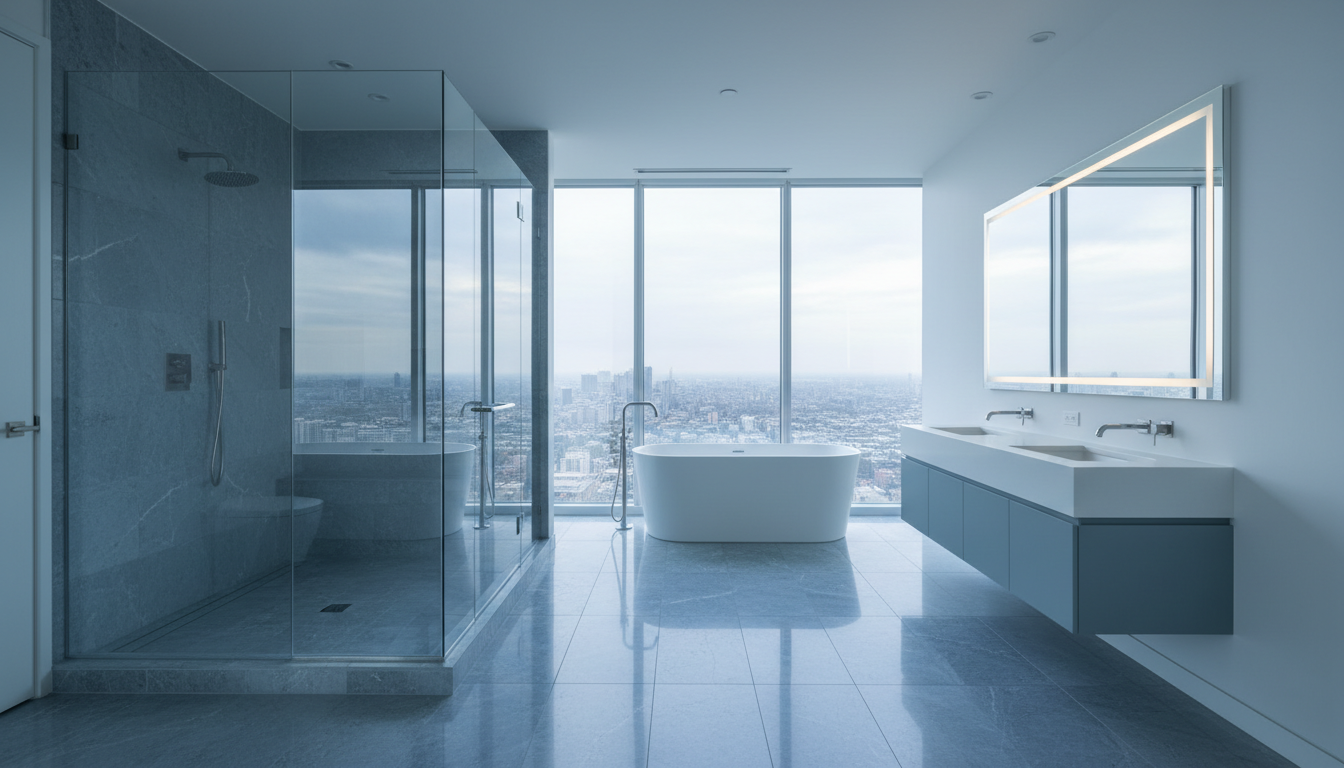 Luxury frameless glass installation in modern penthouse