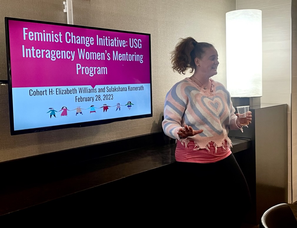 Client presenting at event