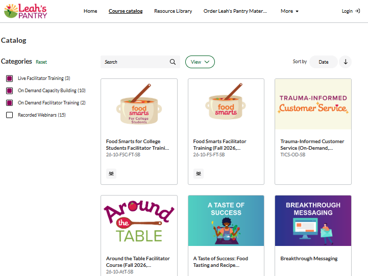 Training Subscription course catalog screenshot