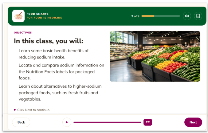 Food Smarts for Food is Medicine eLearning module