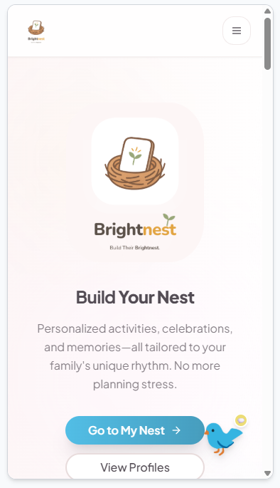 Build Your Nest — Personalized activity dashboard with family profiles.