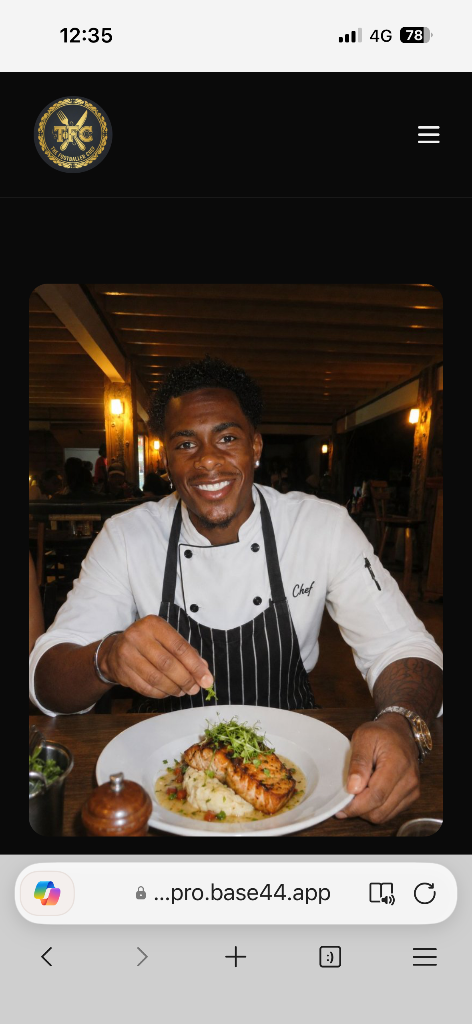 The Footballer Chef presenting a dish in the kitchen