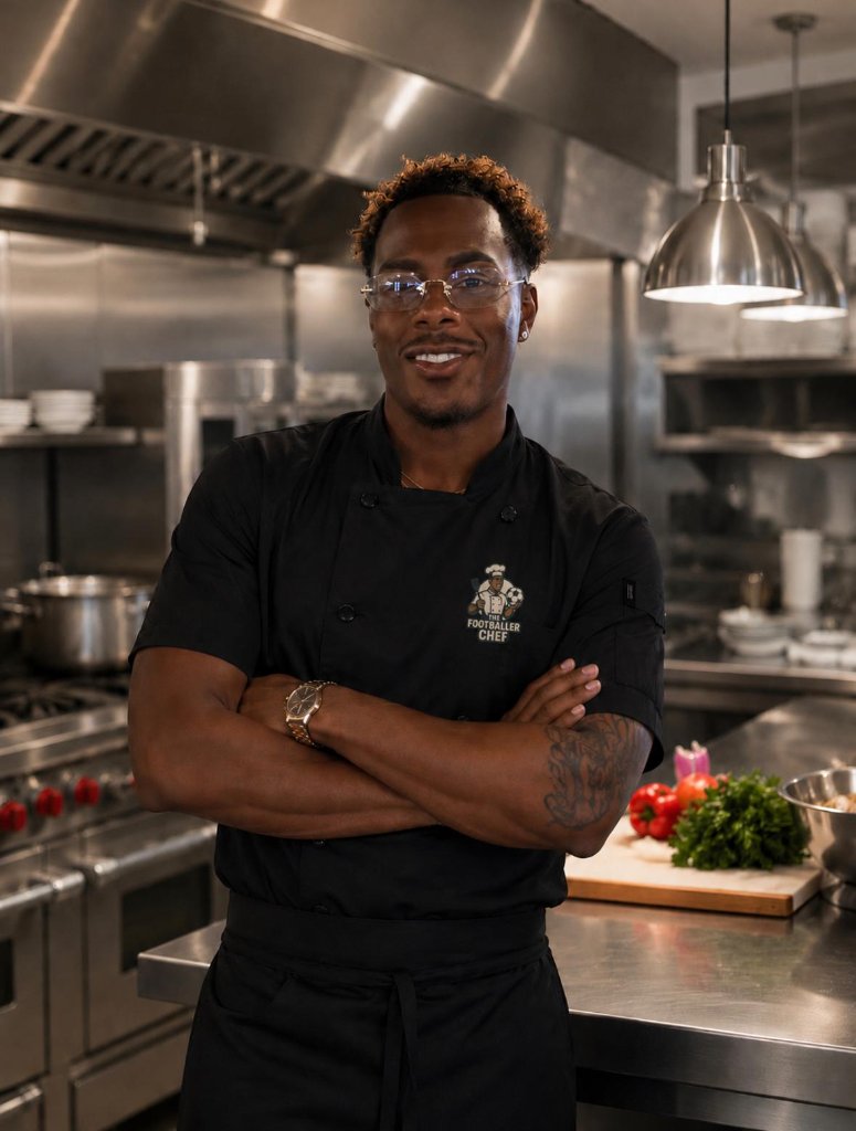 The Footballer Chef in professional kitchen