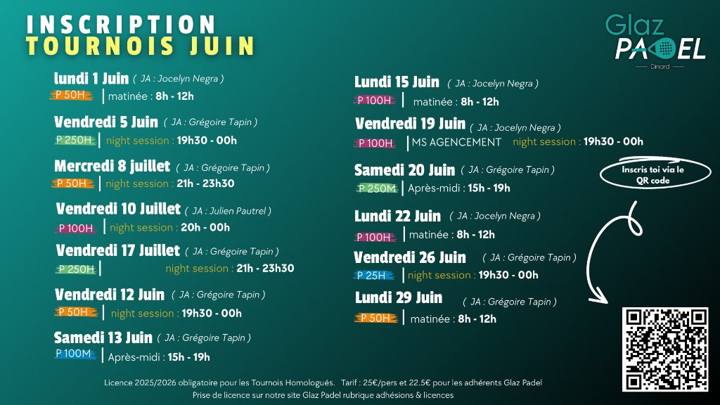 Inscription Tournois Juin