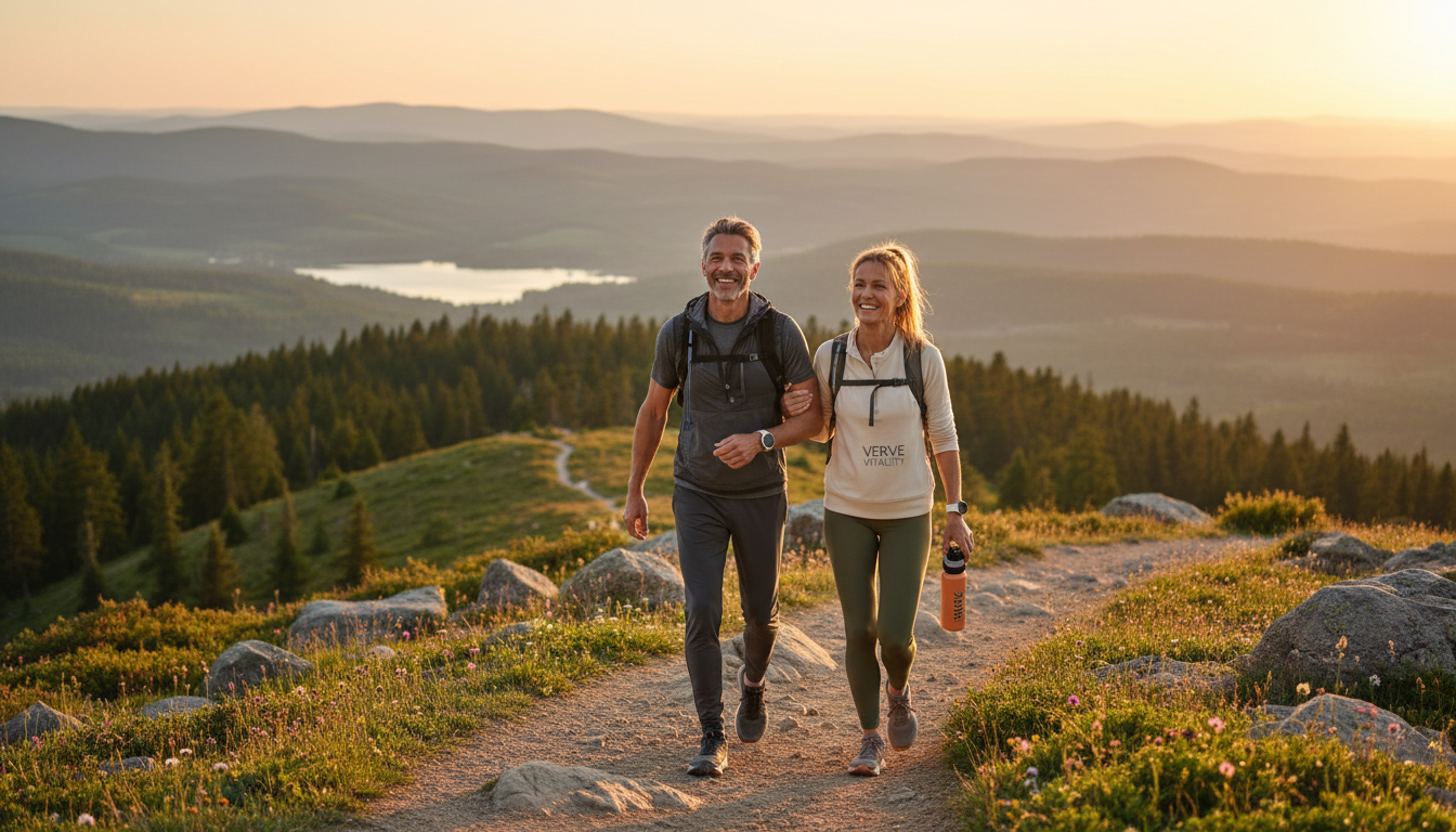 Active healthy couple walking outdoors