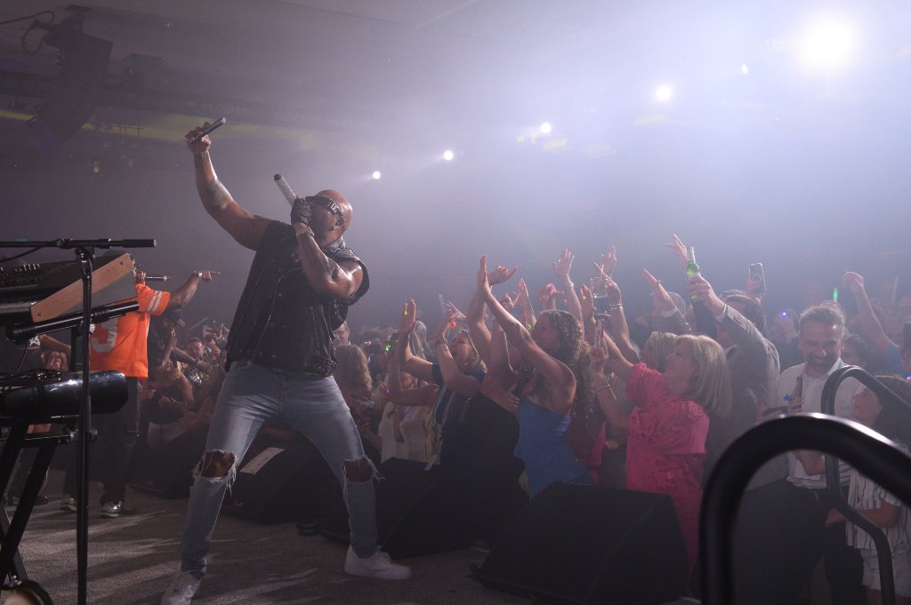 Concert performance with crowd
