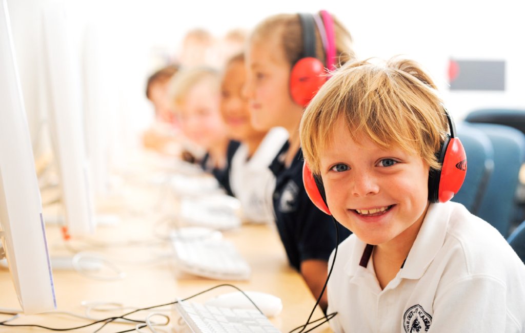 Children using computers at school