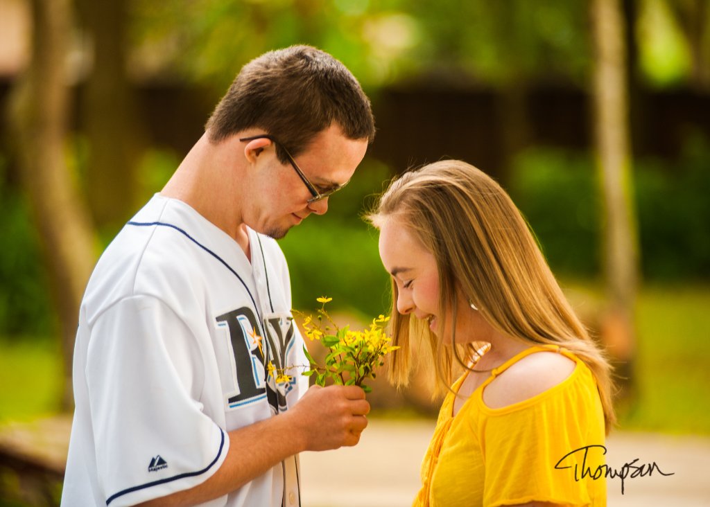 Young couple with flowers