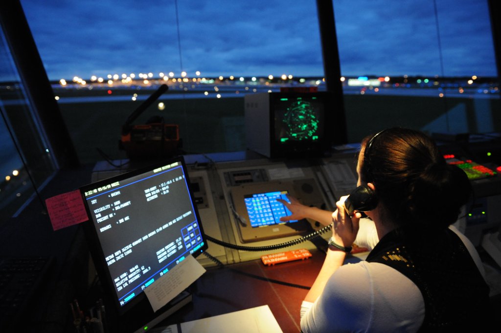 Air traffic controller at night