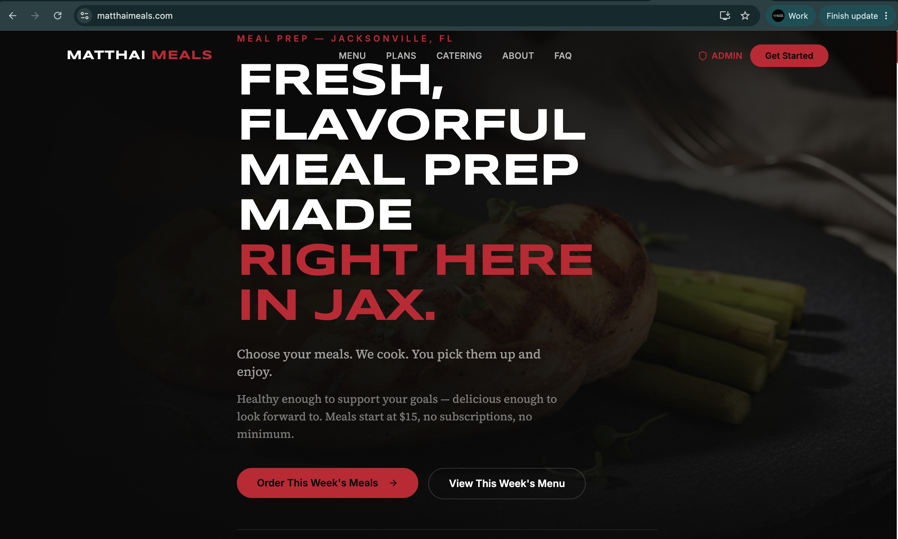 Customer-facing landing page with weekly ordering and pickup flow.