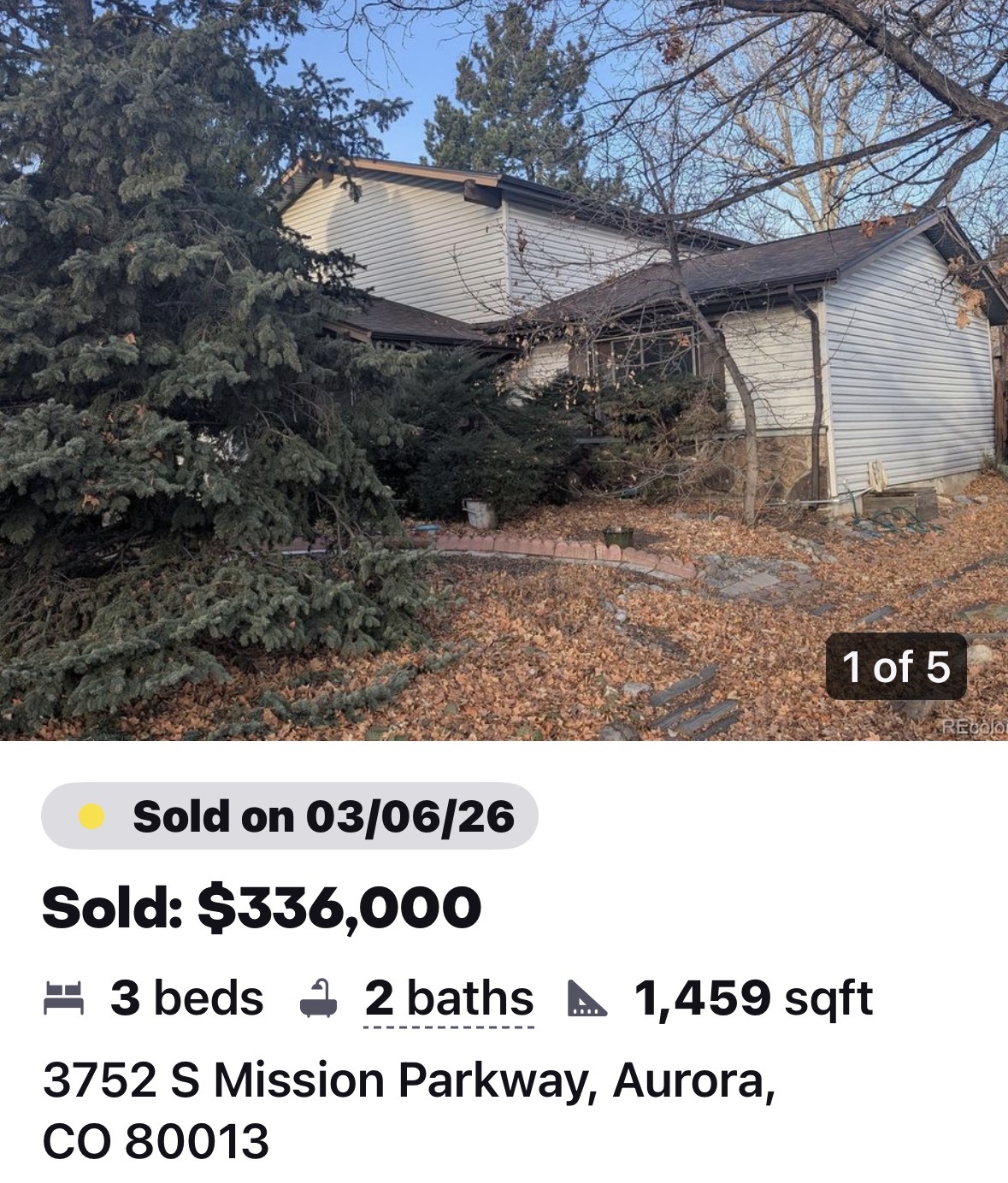 Mission Parkway home purchase — Aurora, CO 80013