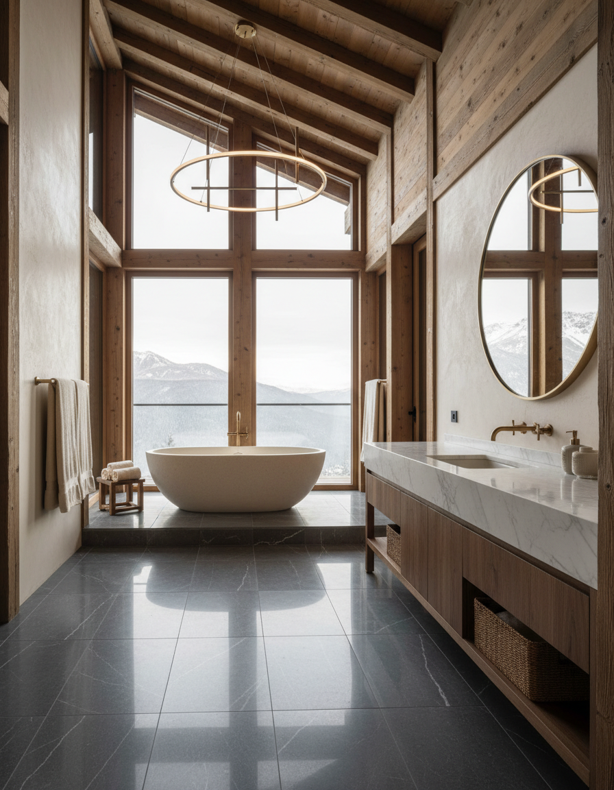Elegant bathroom with floor tiles