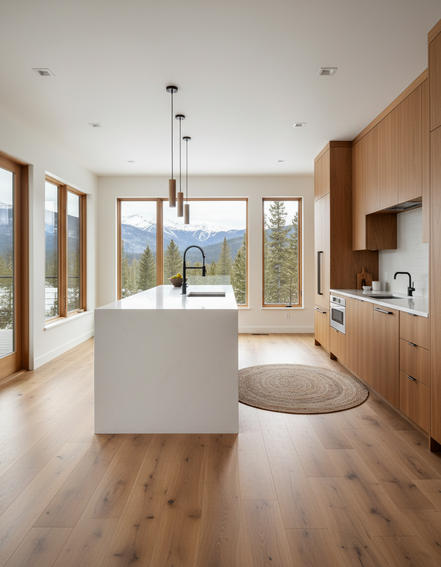 Modern kitchen with vinyl plank