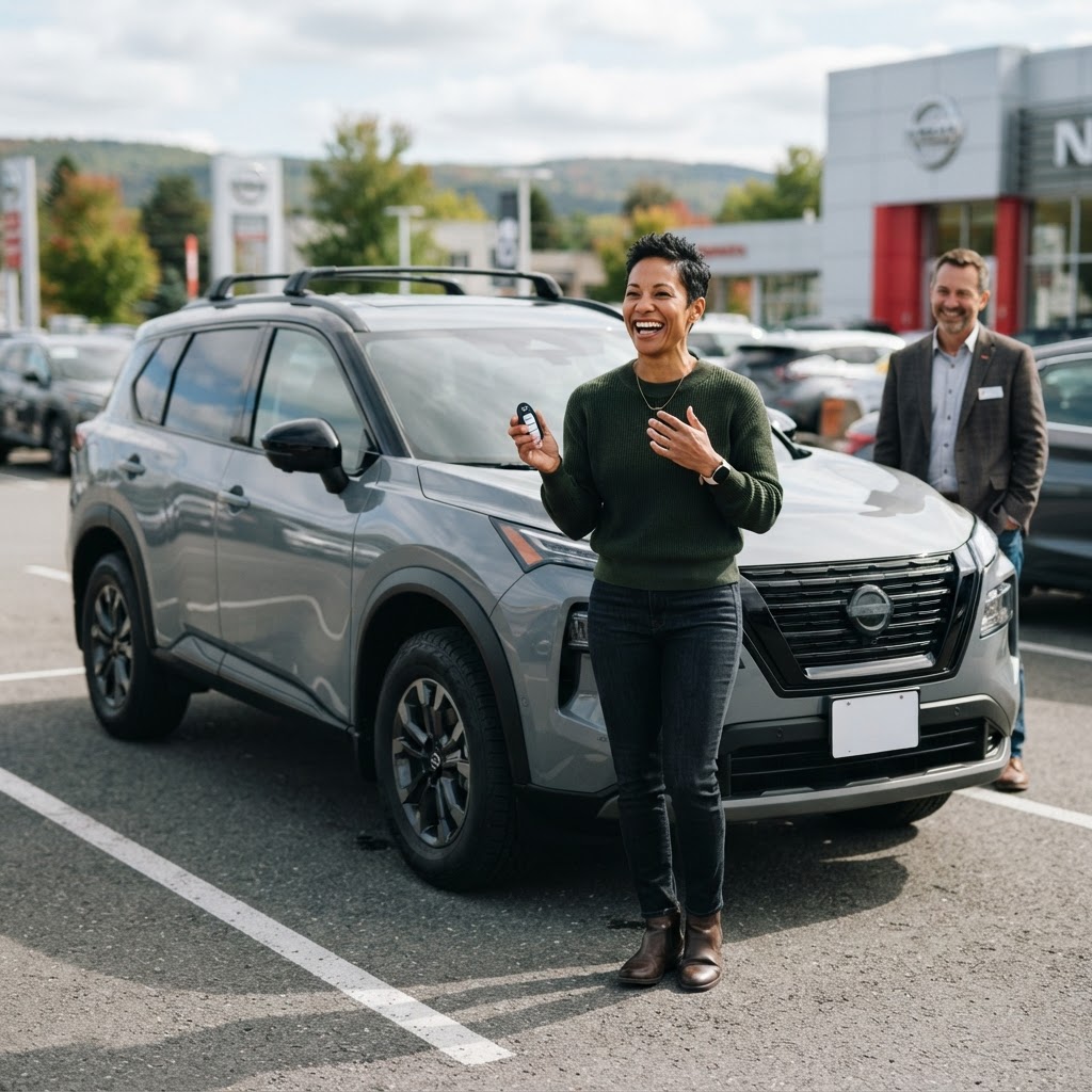 Illustration: Brigitte secures second-chance financing for a 2026 Nissan Rogue