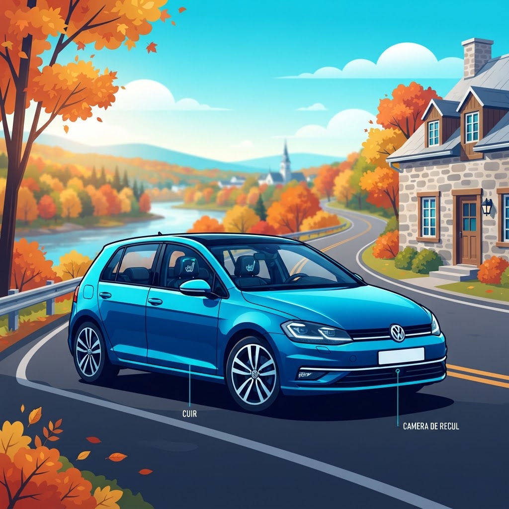 Illustration: 2021 Volkswagen Golf: Leather, Heated Seats, Backup Camera — Financing at Prêt Auto Québec