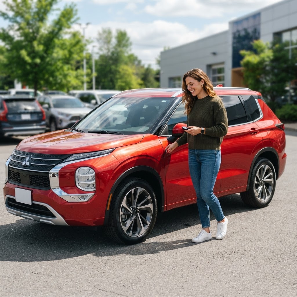 Illustration: Véronique obtient un financement 2e chance pour un Mitsubishi Outlander PHEV 2026