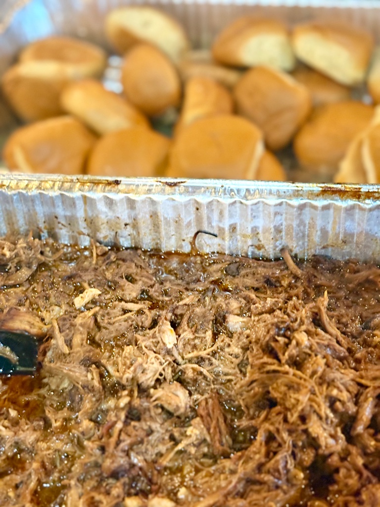 Slow-roasted pulled pork platter catered by DiRenzo Brothers Catering for Pittsburgh tailgates and BBQs