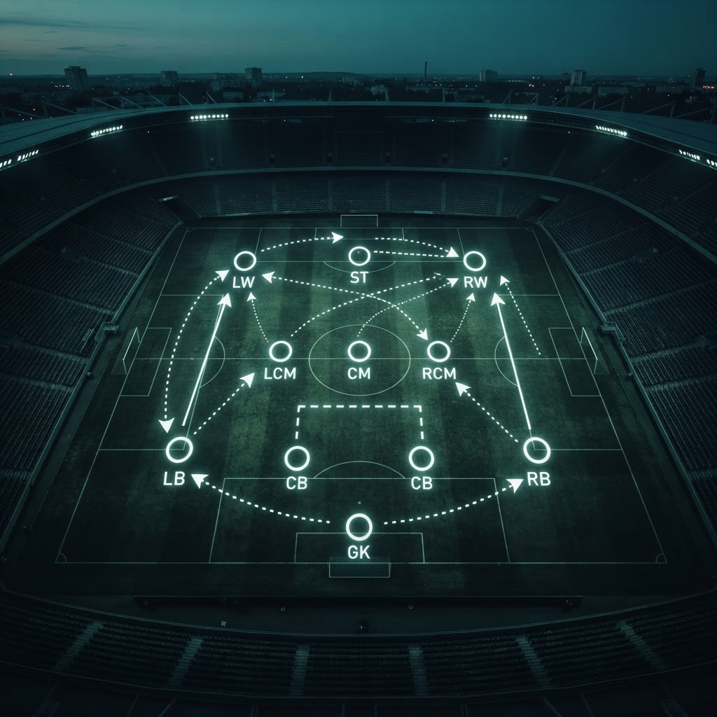 Tactical match briefing on a pitch
