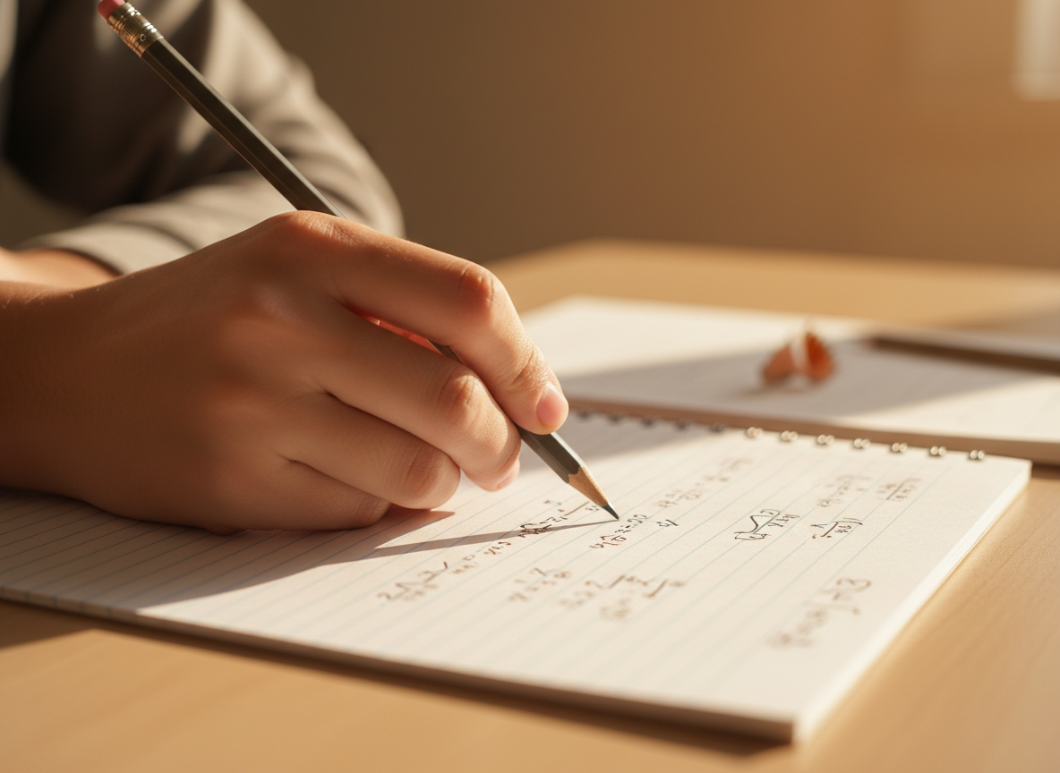 Student confidently working through math problems