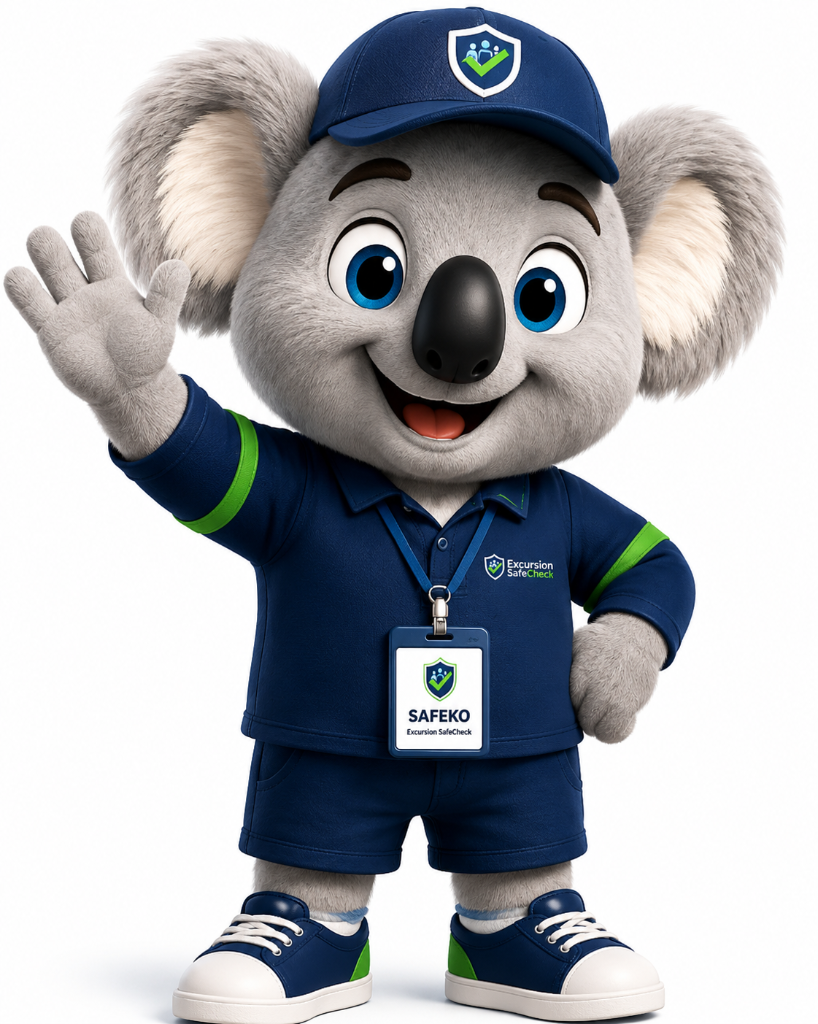 Safeko the Excursion SafeCheck mascot waving hello