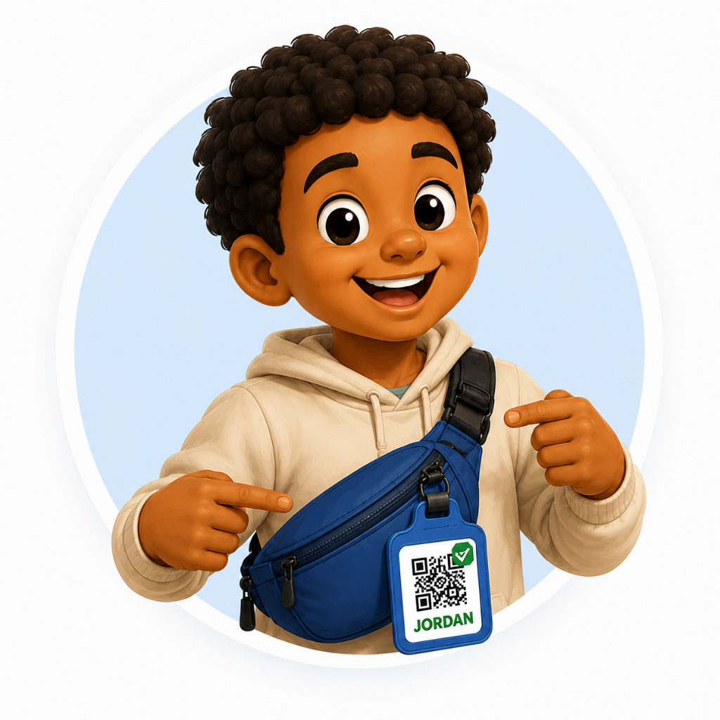 QR bag strap tag used for school excursion attendance