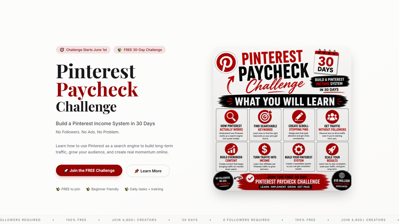  Pinterest Paycheck Challenge Landing Page template preview