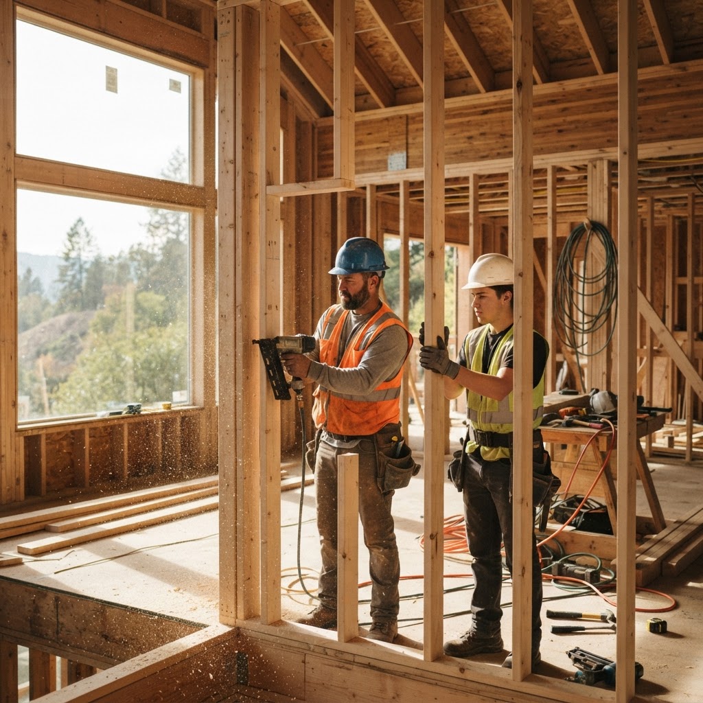 Famelux Builders crew framing interior walls