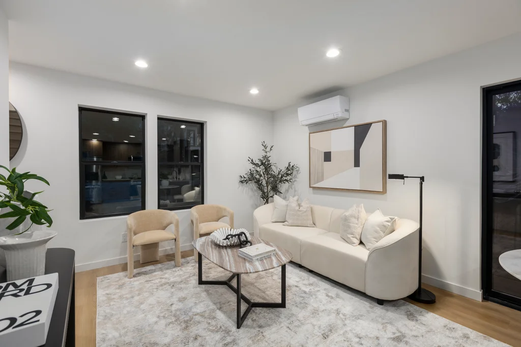 Finished flexible living space representing basement finishing services