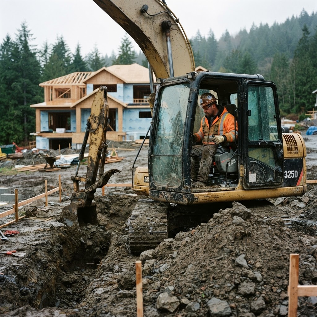 Famelux Builders crew operating excavator