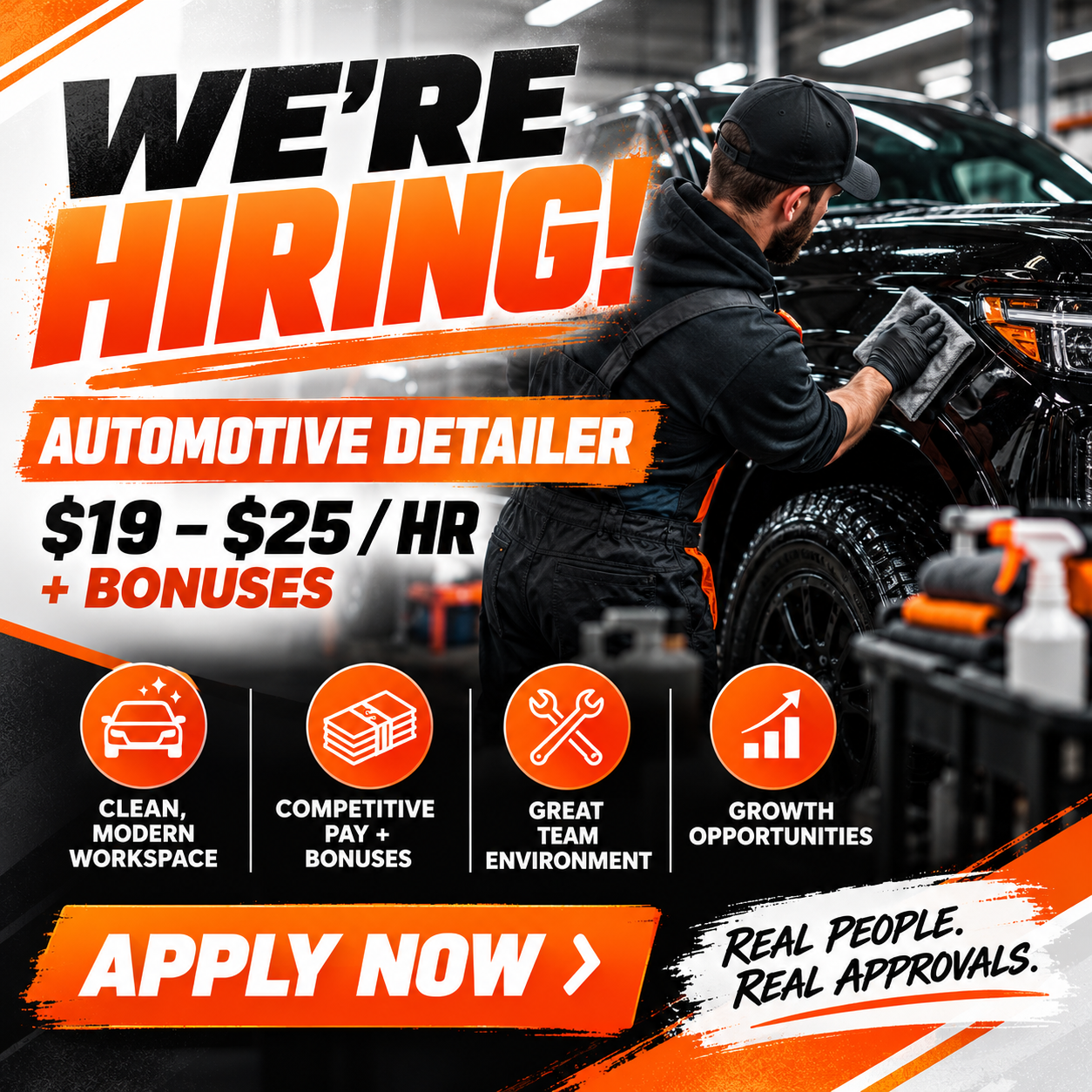 We're hiring! Automotive Detailer — $19 to $25 per hour plus bonuses