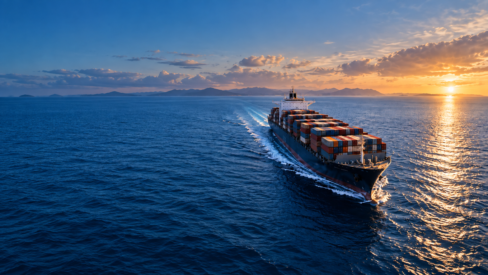 Container ship navigating ocean waters
