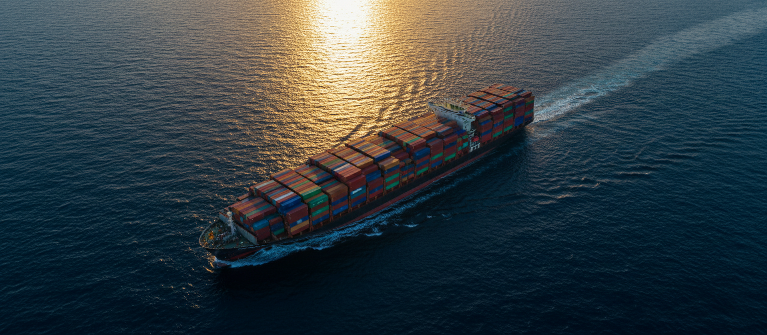 Container ship navigating ocean waters