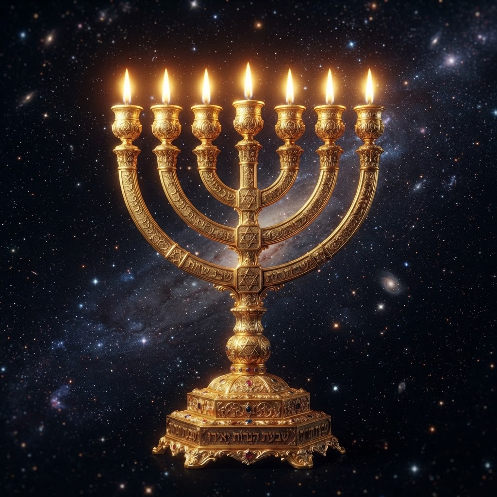 The Menorah — the seven-branched lamp laid on its side