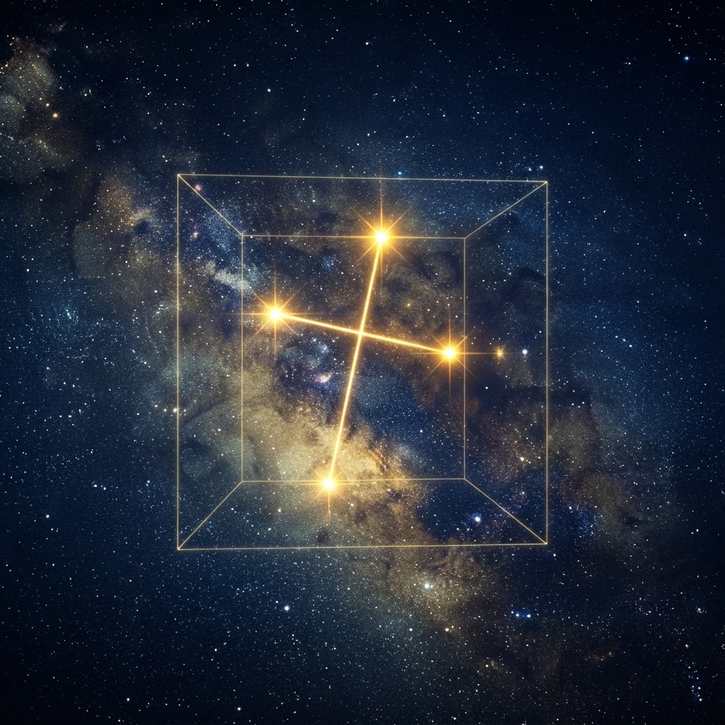 The Southern Cross constellation folded into a cube of light