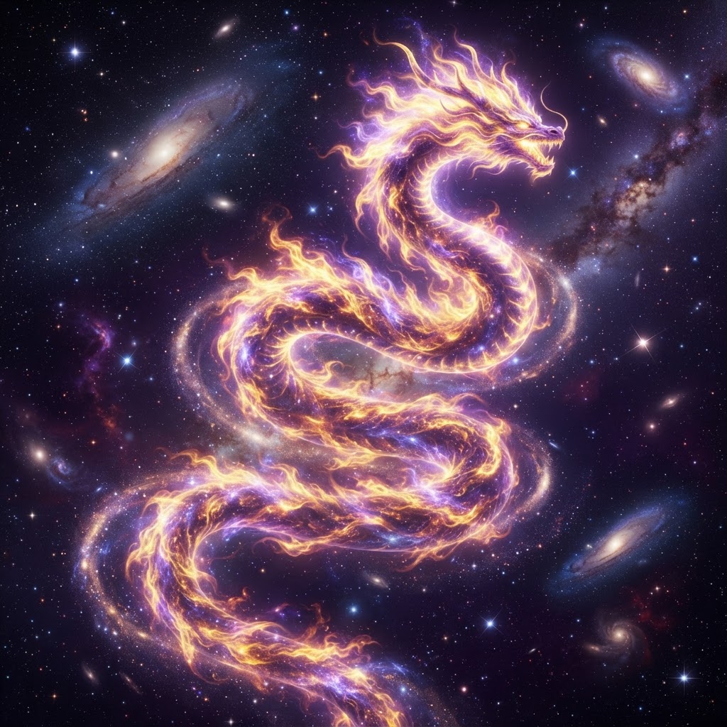 Mother Fire Kundalini — the cosmic serpent of golden-violet fire rising