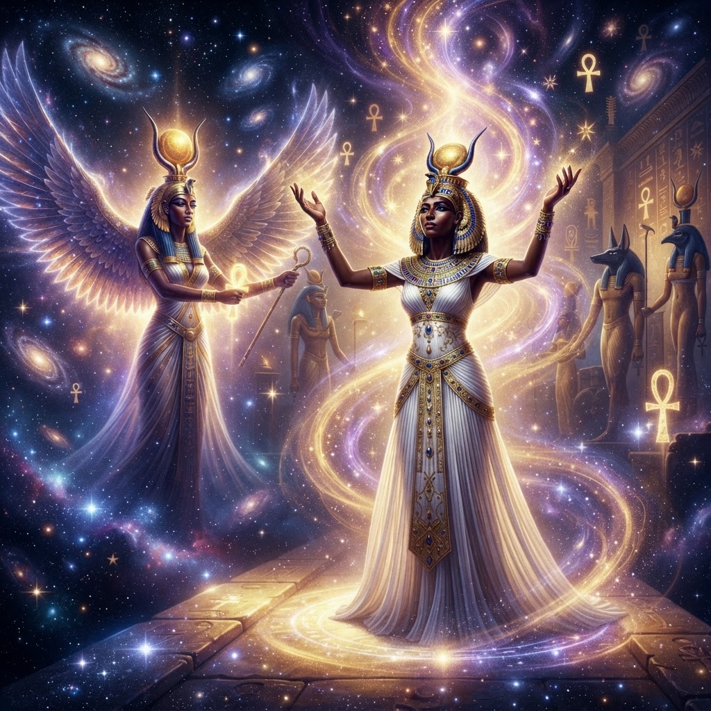 Nefertari resurrected in cosmic glory before Hathor