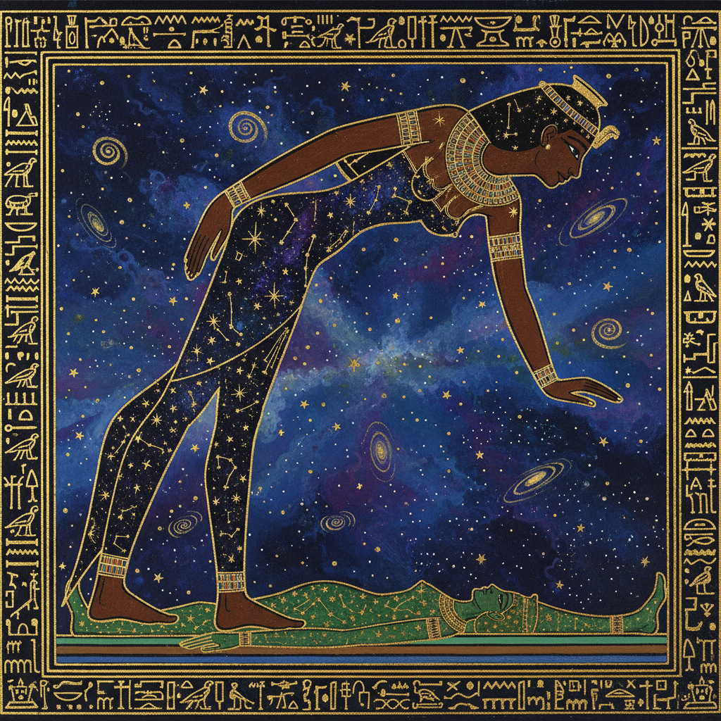 Goddess Nut arched over the earth, her body the starry sky