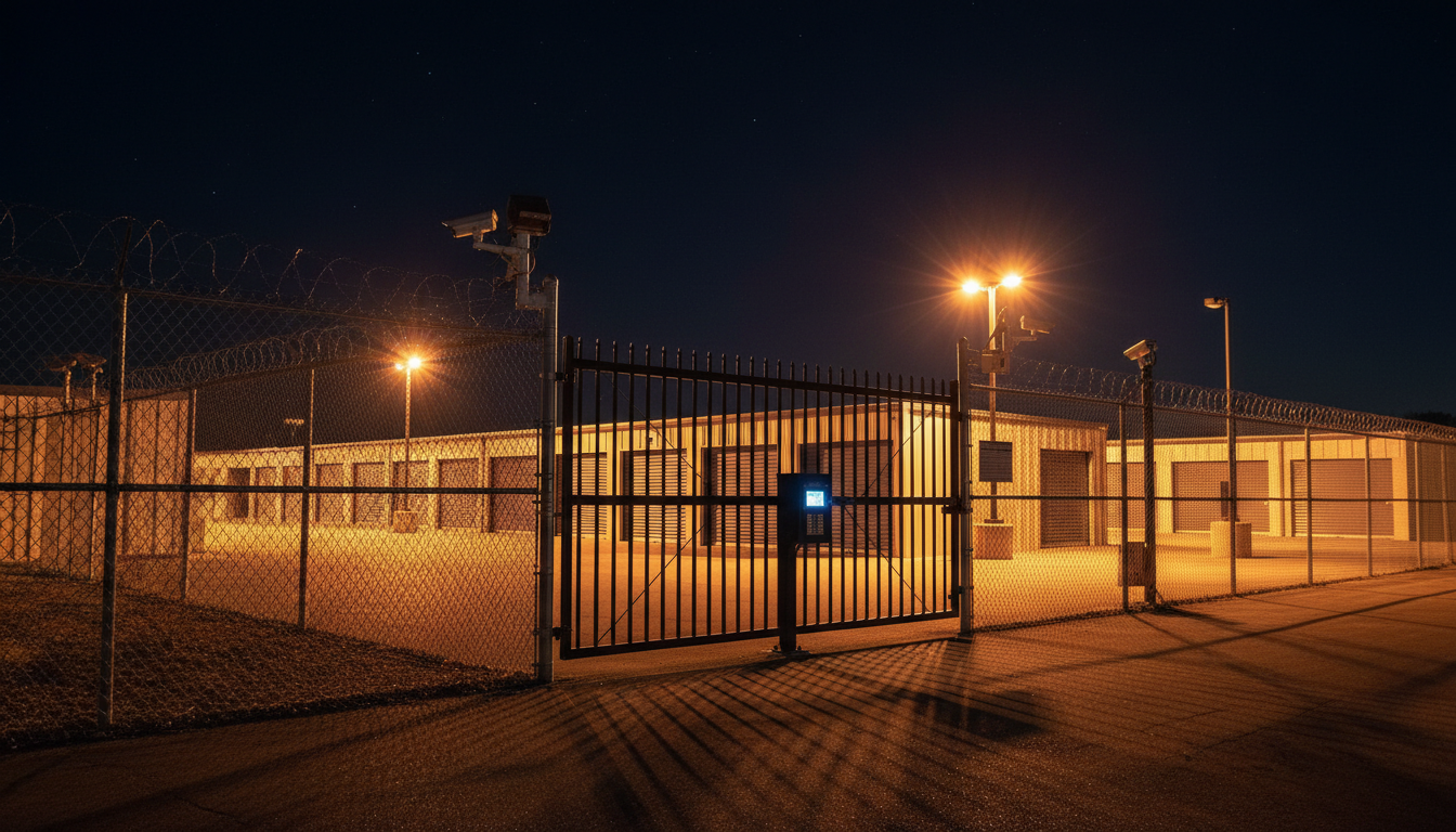 Secure storage facility with perimeter fencing