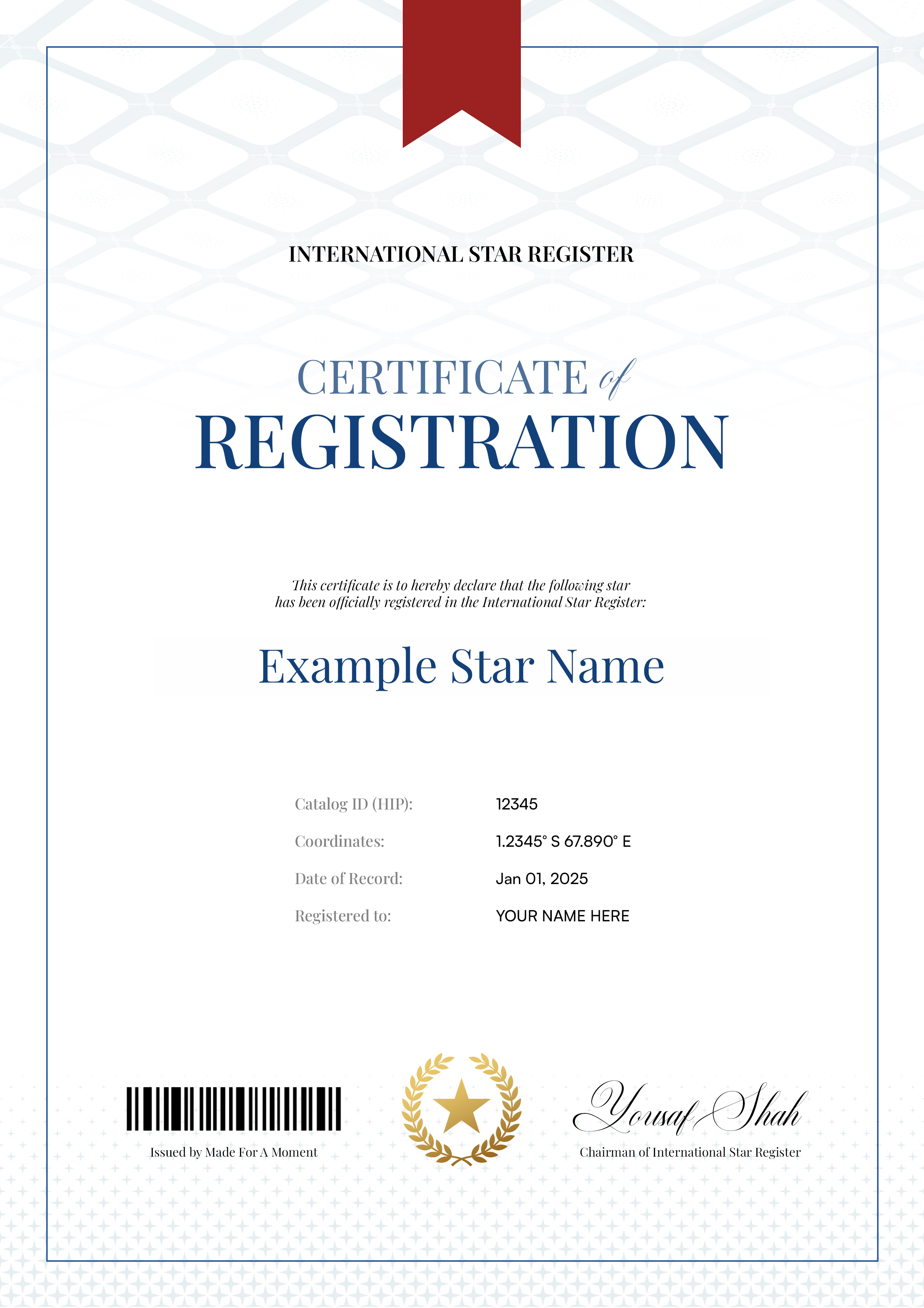 Example certificate of registration