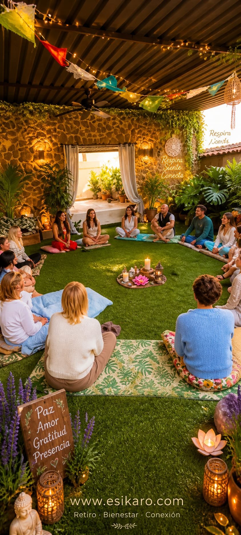 Círculo sagrado de ceremonia de San Pedro y Niños Santos en retiro espiritual en Alicante